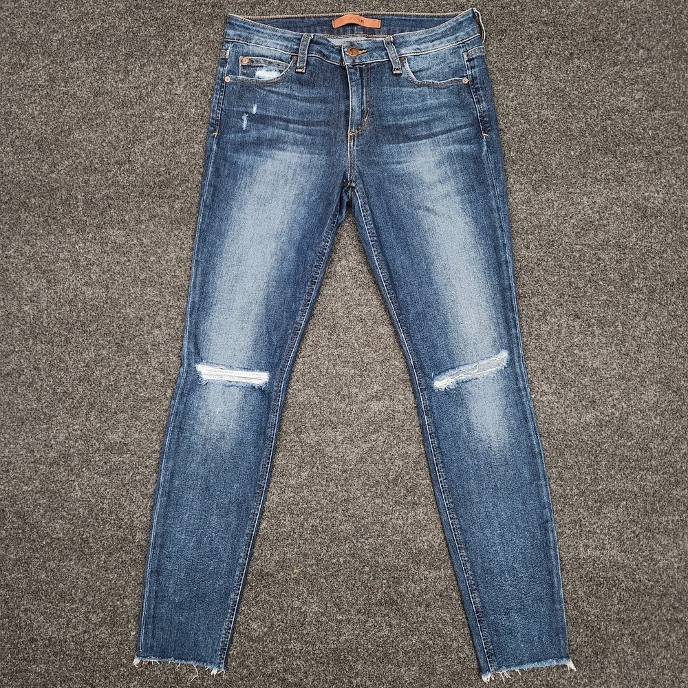 Joes Women's 27 Flawless The Icon Mid Rise Skinny Ankle Jeans Dark Wash Distress